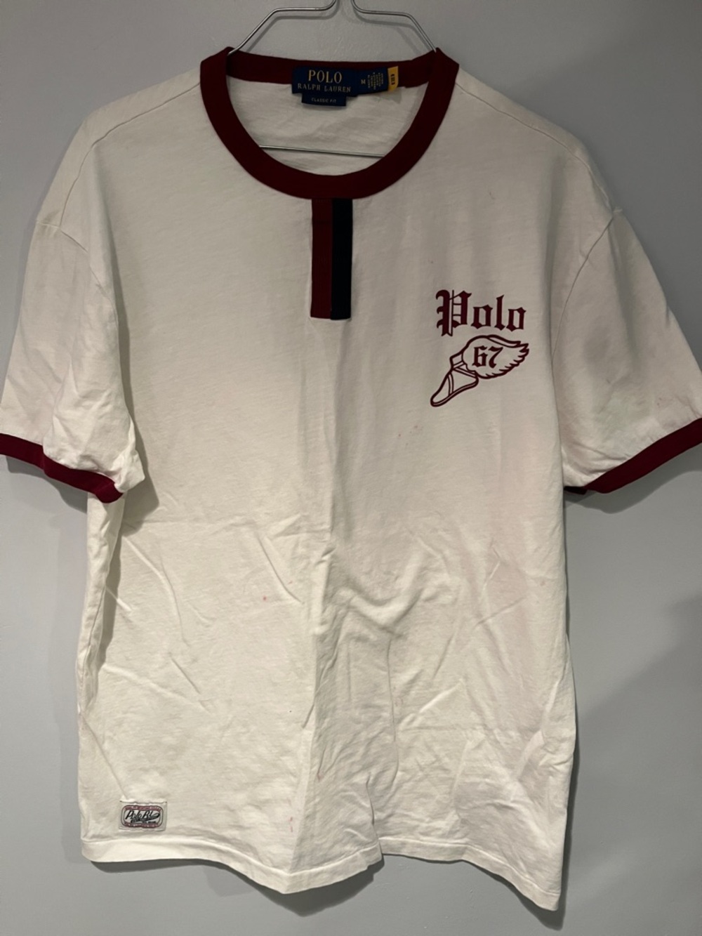Polo by Ralph Lauren White T-Shirt with Maroon Ringer Trim & Retro Logo